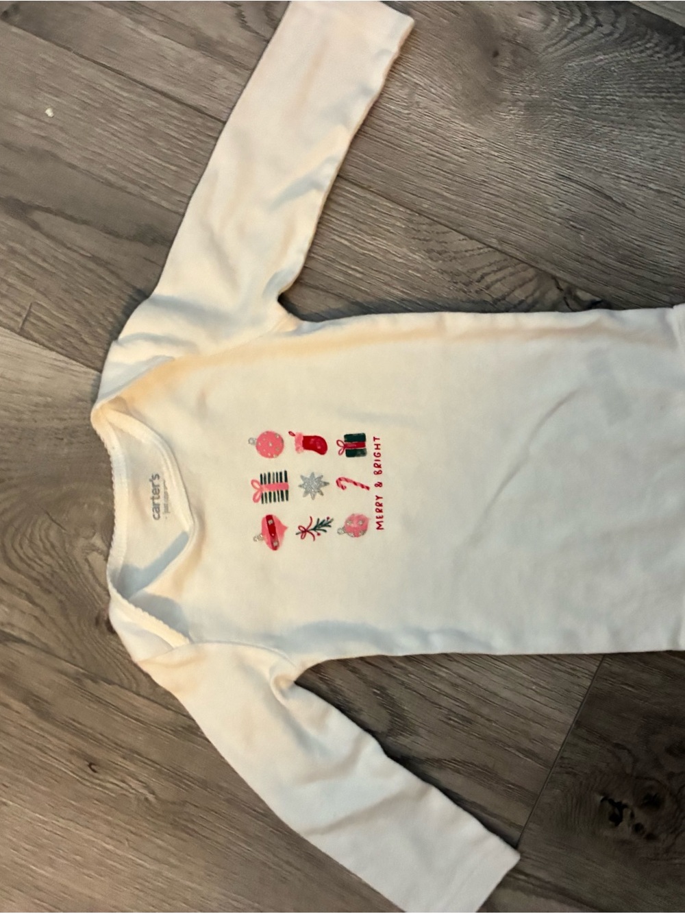 Carter's White Long-Sleeve Baby Pajama Top with Red and Green Holiday Icons
